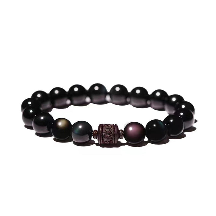 Buddha Stones Natural Gold Sheen Obsidian Rainbow Obsidian Om Mani Padme Hum Fu Character Healing Bracelet - image 32