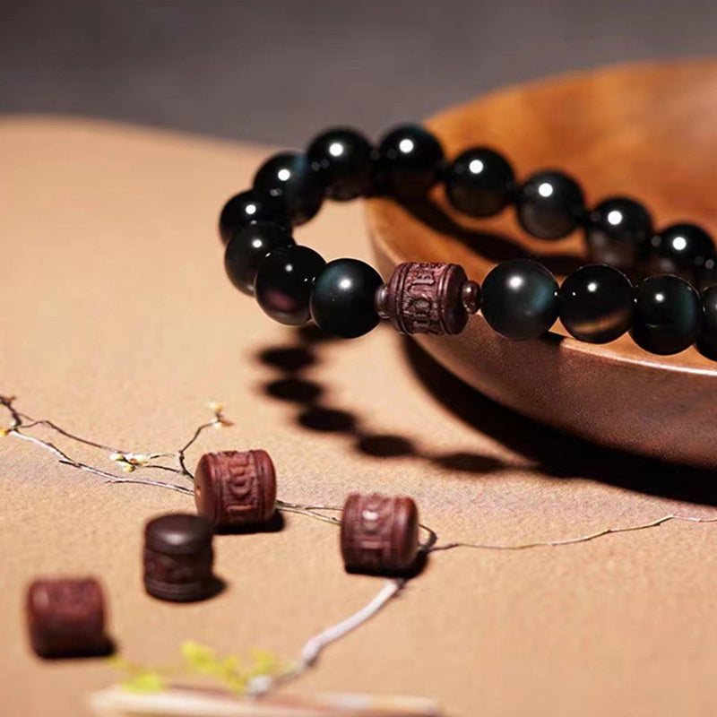 Buddha Stones Natural Gold Sheen Obsidian Rainbow Obsidian Om Mani Padme Hum Fu Character Healing Bracelet - image 27