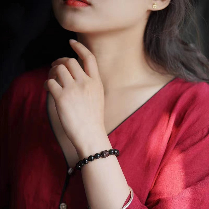 Buddha Stones Natural Gold Sheen Obsidian Rainbow Obsidian Om Mani Padme Hum Fu Character Healing Bracelet - image 41