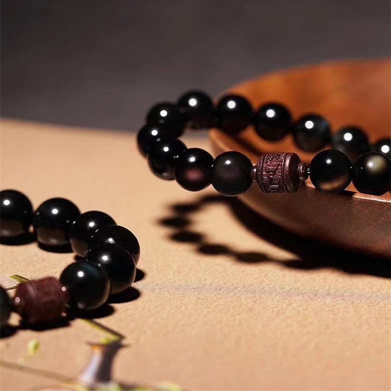 Buddha Stones Natural Gold Sheen Obsidian Rainbow Obsidian Om Mani Padme Hum Fu Character Healing Bracelet - image 30