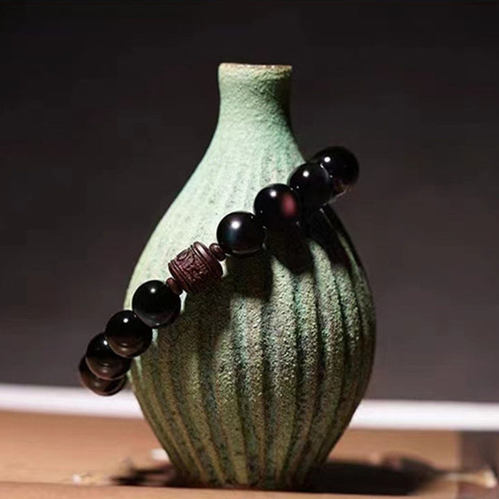 Buddha Stones Natural Gold Sheen Obsidian Rainbow Obsidian Om Mani Padme Hum Fu Character Healing Bracelet - image 35