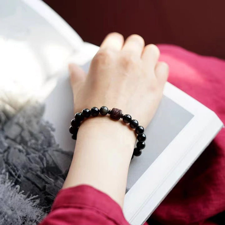 Buddha Stones Natural Gold Sheen Obsidian Rainbow Obsidian Om Mani Padme Hum Fu Character Healing Bracelet - image 33