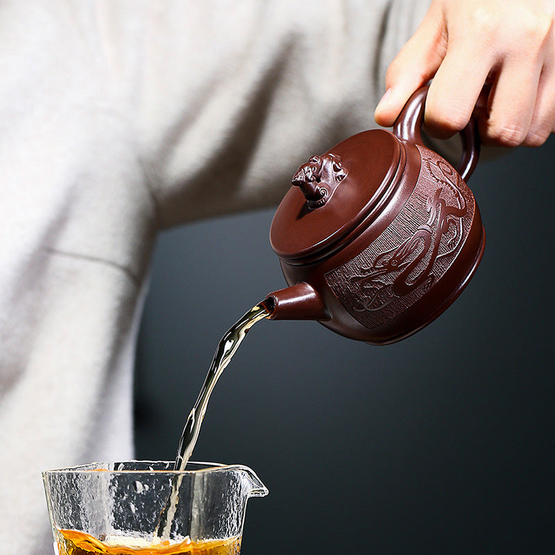Buddha Stones Yixing Handmade Brown Dragon Purple Clay Kung Fu Teapot 240ml - image 1