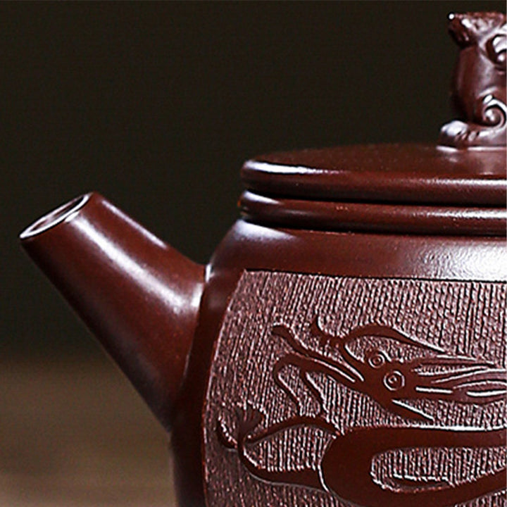 Buddha Stones Yixing Handmade Brown Dragon Purple Clay Kung Fu Teapot 240ml - image 4