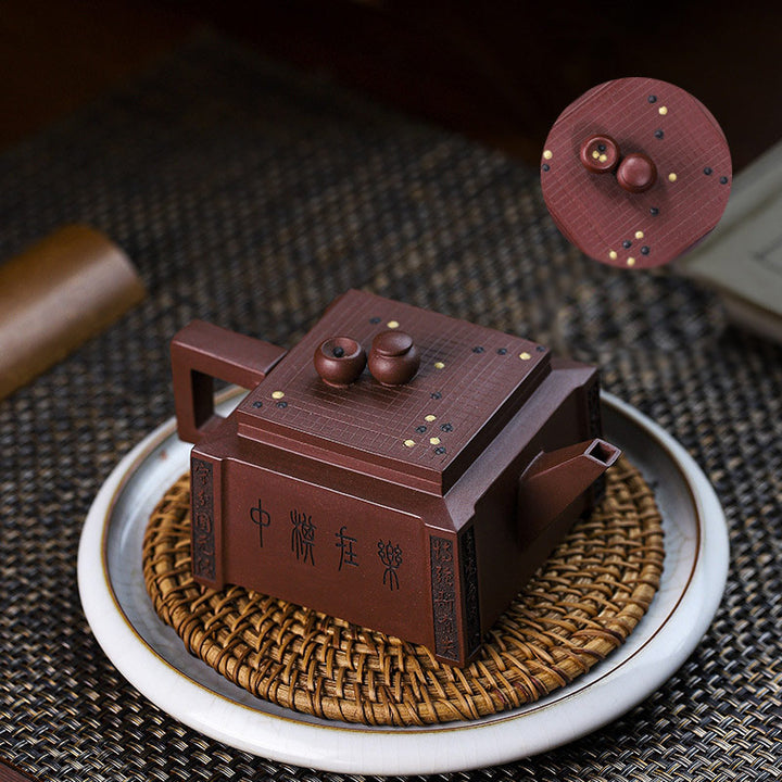 Buddha Stones Yixing All Handmade Gomoku Playing Chess Purple Clay Kung Fu Square Teapot 280ml - image 2