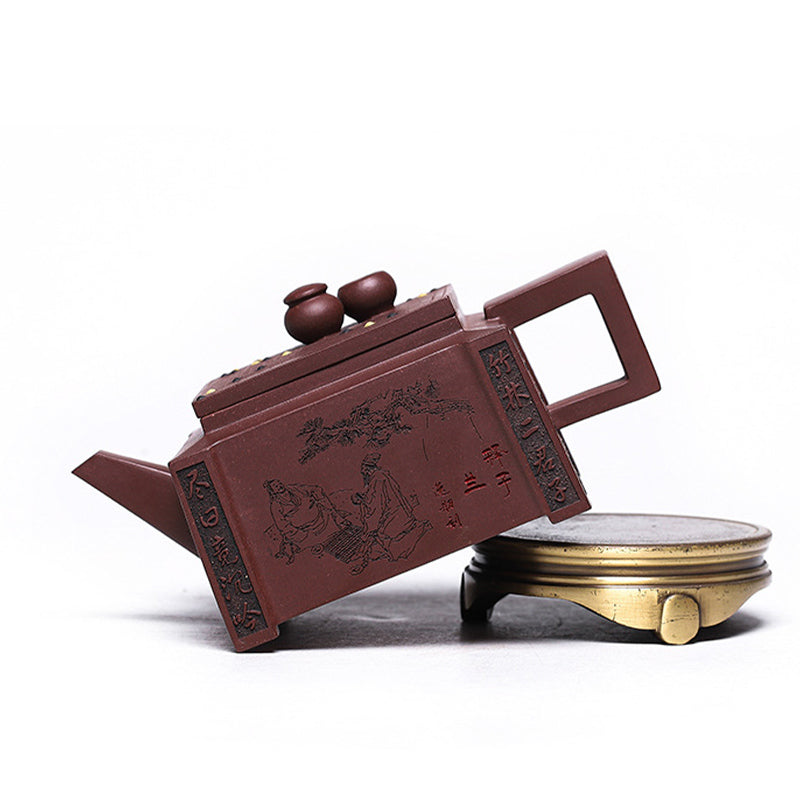 Buddha Stones Yixing All Handmade Gomoku Playing Chess Purple Clay Kung Fu Square Teapot 280ml - image 31