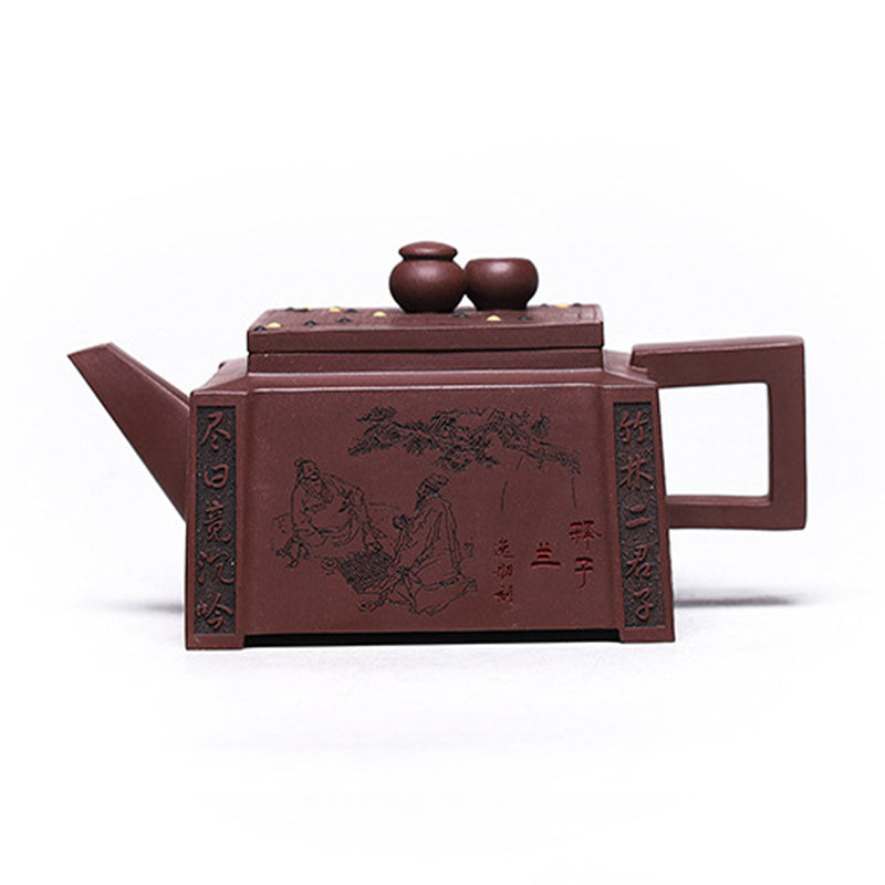 Buddha Stones Yixing All Handmade Gomoku Playing Chess Purple Clay Kung Fu Square Teapot 280ml - image 17
