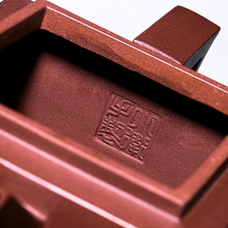 Buddha Stones Yixing All Handmade Gomoku Playing Chess Purple Clay Kung Fu Square Teapot 280ml - image 11