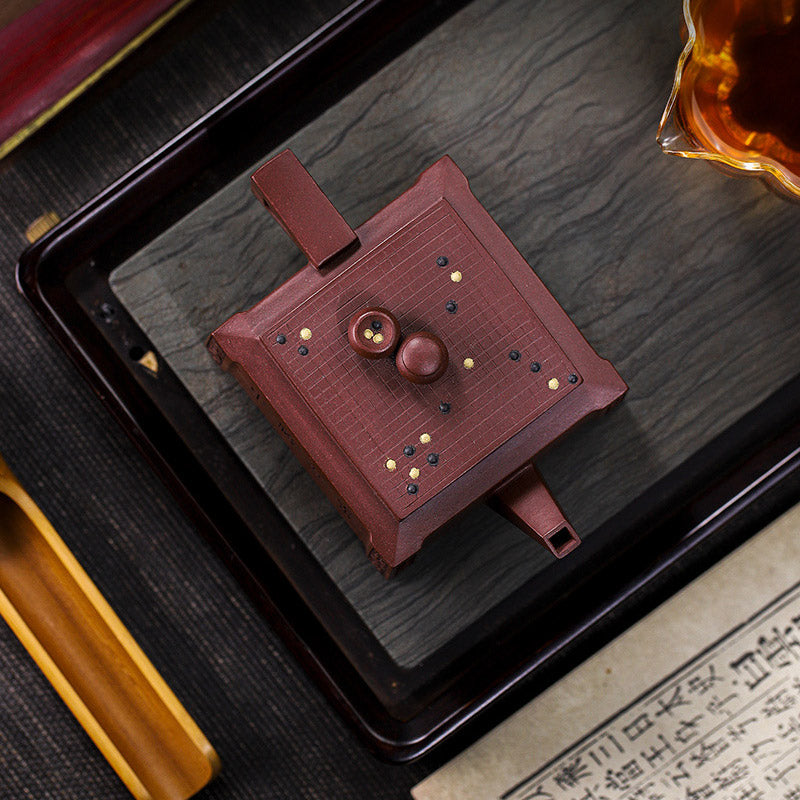 Buddha Stones Yixing All Handmade Gomoku Playing Chess Purple Clay Kung Fu Square Teapot 280ml - image 5