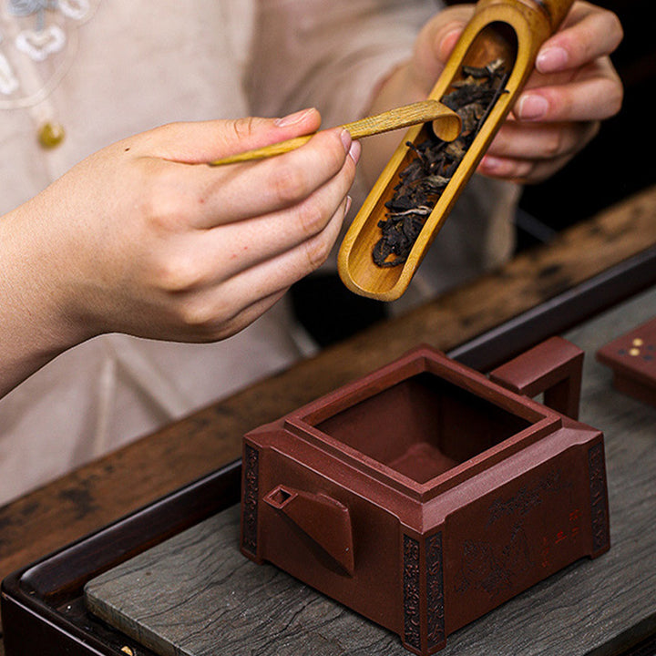 Buddha Stones Yixing All Handmade Gomoku Playing Chess Purple Clay Kung Fu Square Teapot 280ml - image 8