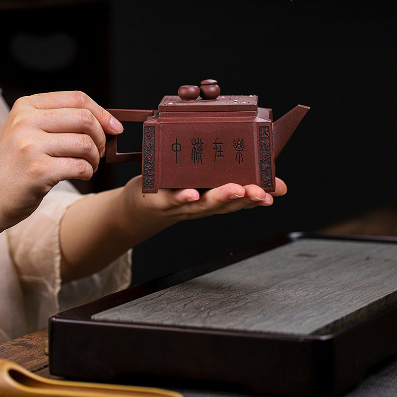 Buddha Stones Yixing All Handmade Gomoku Playing Chess Purple Clay Kung Fu Square Teapot 280ml - image 25