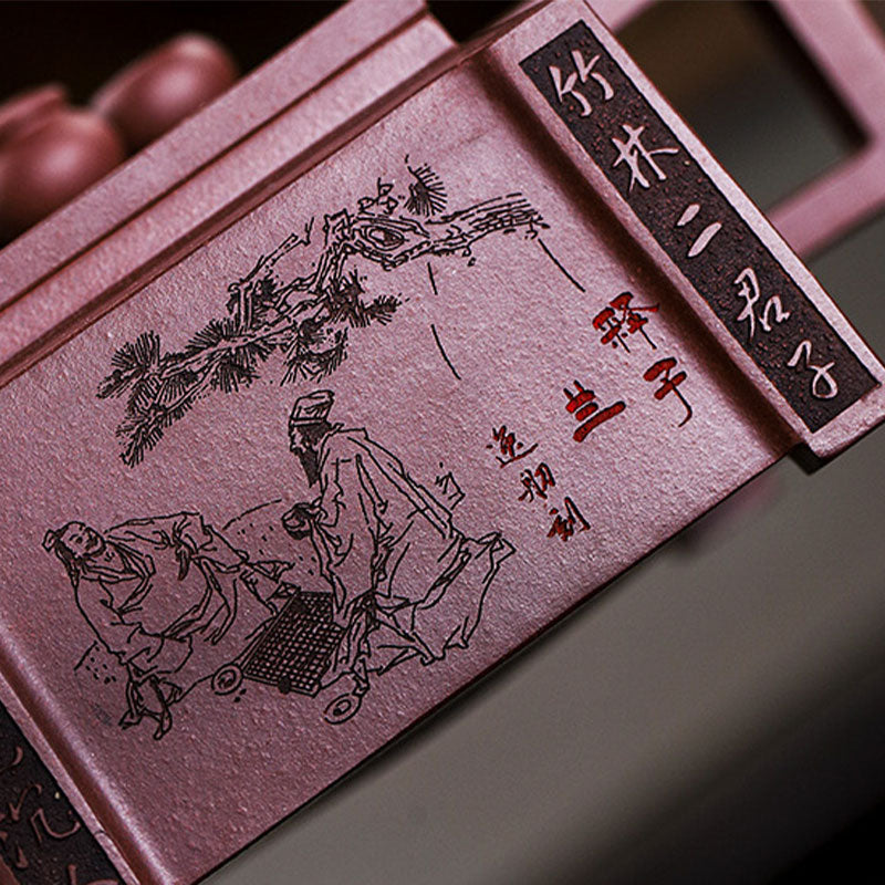 Buddha Stones Yixing All Handmade Gomoku Playing Chess Purple Clay Kung Fu Square Teapot 280ml - image 16