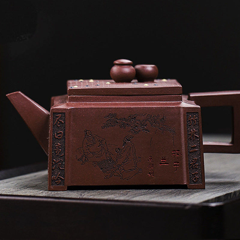 Buddha Stones Yixing All Handmade Gomoku Playing Chess Purple Clay Kung Fu Square Teapot 280ml - image 24