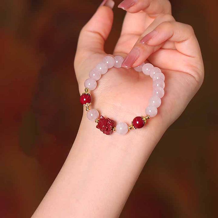 Buddha Stones Natural Pink Crystal Cinnabar Nine Tailed Fox Love Bracelet - image 1