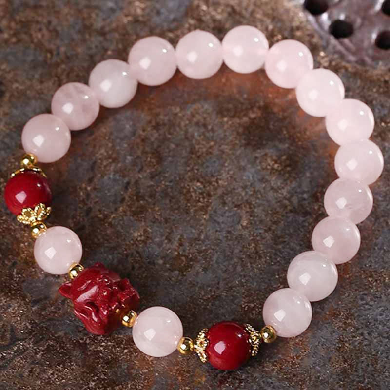 Buddha Stones Natural Pink Crystal Cinnabar Nine Tailed Fox Love Bracelet - image 2