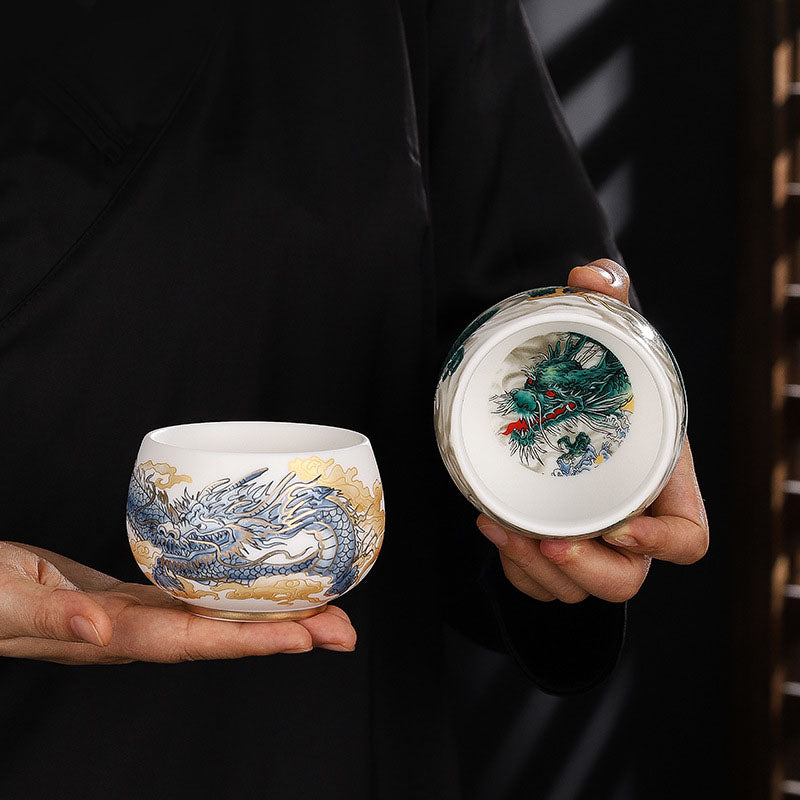 Buddha Stones Dragon Cicada Bamboo Deer Crane Lotus Plum Flower Ceramic Teacup Kung Fu Tea Cup Bowl 185ml - image 0
