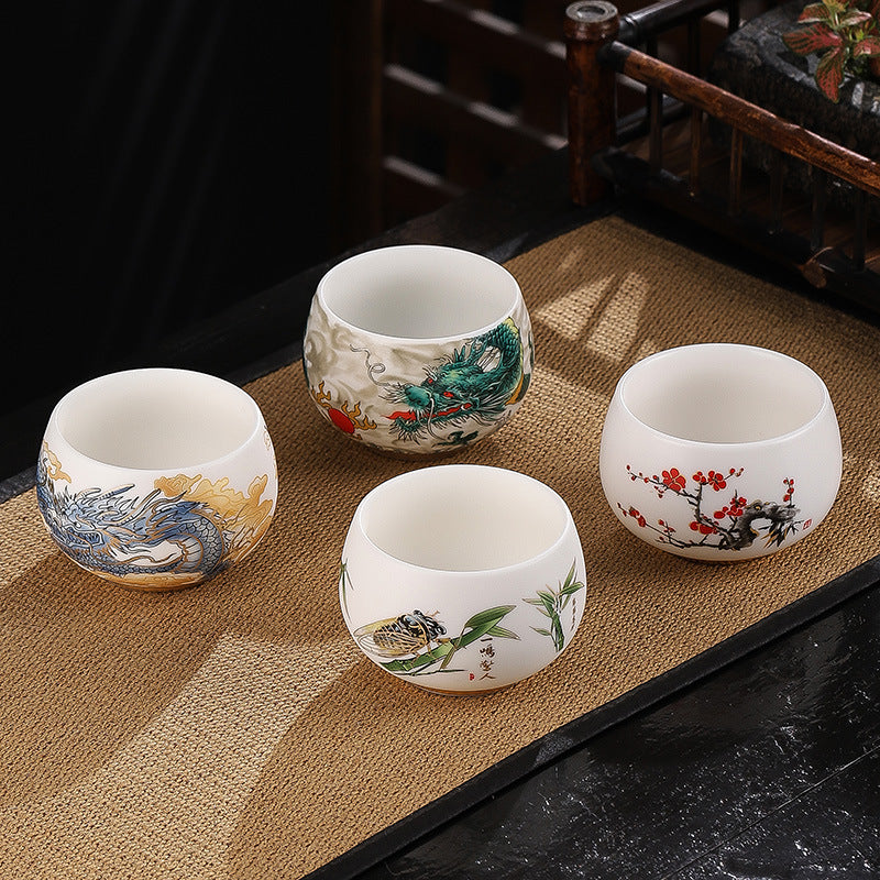 Buddha Stones Dragon Cicada Bamboo Deer Crane Lotus Plum Flower Ceramic Teacup Kung Fu Tea Cup Bowl 185ml - image 1