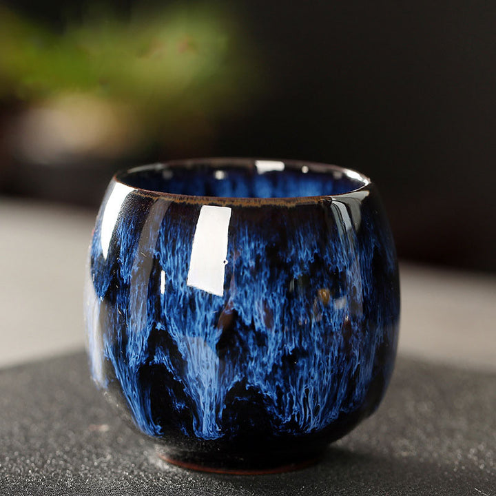 Buddha Stones Simple Multicolored Kiln Change Chinese Jianzhan Ceramic Teacup Kung Fu Tea Cup 110ml - Blue 6.5cm*6cm*110ml - image 2