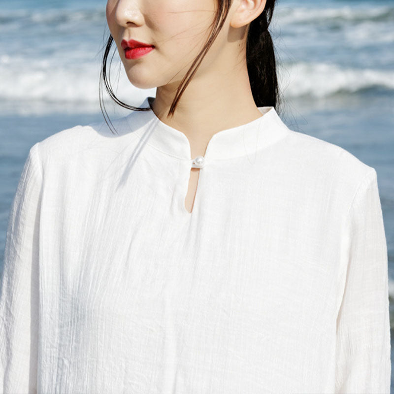 Buddha Stones 2Pcs White Tai Chi Meditation Yoga Zen Cotton Linen Clothing Top Pants Women's Set - image 7