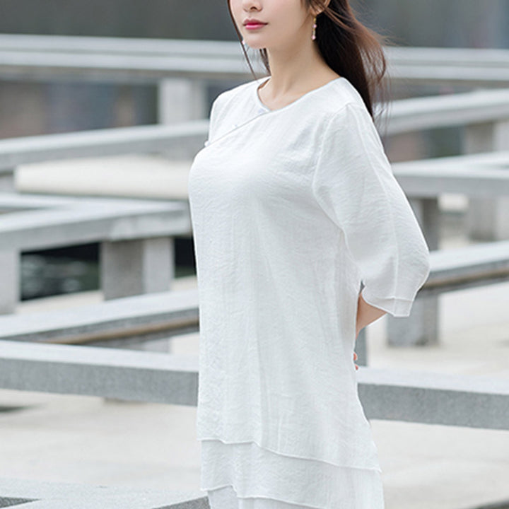 Buddha Stones 2Pcs Simple Design White Top Pants Meditation Yoga Zen Tai Chi Clothing Women's Set - image 5