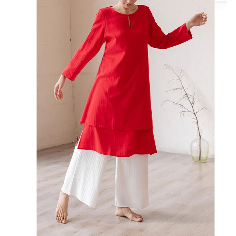 Buddha Stones 2Pcs Simple Design Tai Chi Meditation Yoga Clothing Top Pants Women's Set - image 16