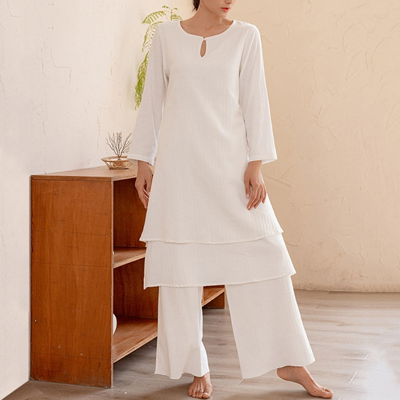 Buddha Stones 2Pcs Simple Design Tai Chi Meditation Yoga Clothing Top Pants Women's Set - image 1