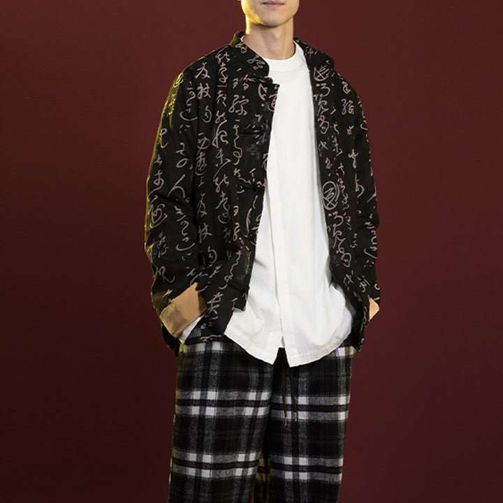 Buddha Stones Chinese Calligraphy Clothing Jacket Coat Tang Suit Men Clothing - image 1