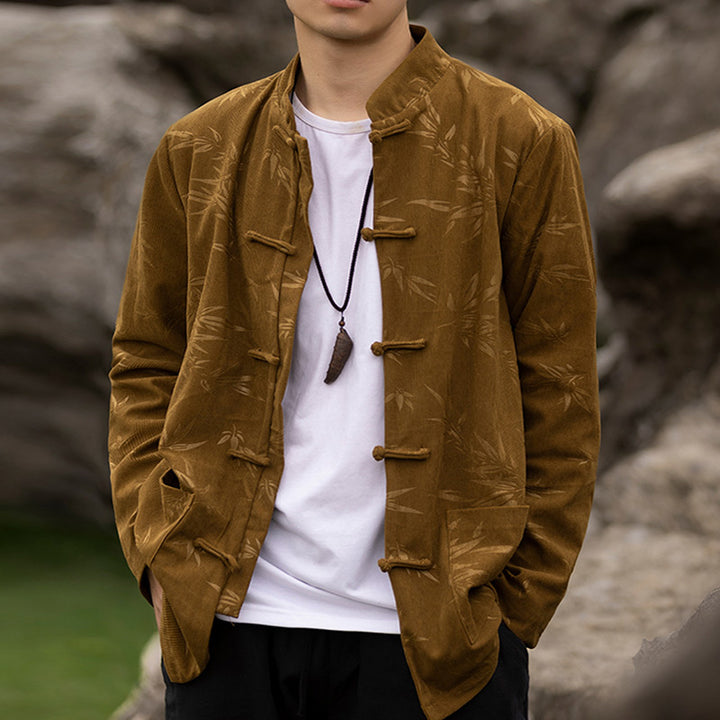 Buddha Stones Bamboo Leaves Clothing Chinese Tang Suit Jacket Coat Men Clothing - image 2