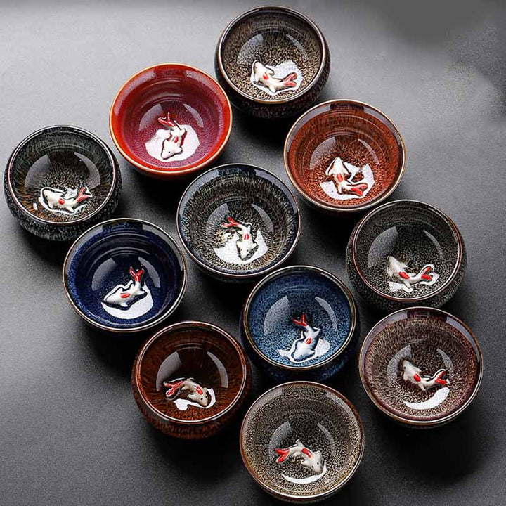 Buddha Stones Small Koi Fish Kiln Change Chinese Jianzhan Ceramic Teacup Kung Fu Tea Cup 60ml - image 0
