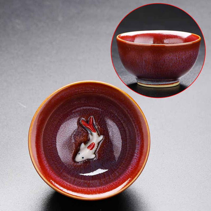 Buddha Stones Small Koi Fish Kiln Change Chinese Jianzhan Ceramic Teacup Kung Fu Tea Cup 60ml - Red 7.3cm*4cm*60ml - image 5