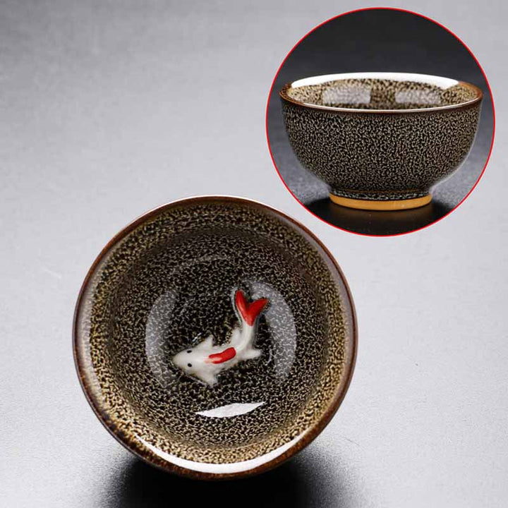 Buddha Stones Small Koi Fish Kiln Change Chinese Jianzhan Ceramic Teacup Kung Fu Tea Cup 60ml - Brown Gray 7.3cm*4cm*60ml - image 6