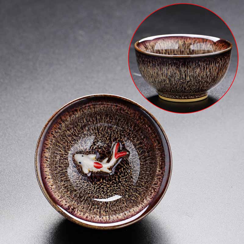 Buddha Stones Small Koi Fish Kiln Change Chinese Jianzhan Ceramic Teacup Kung Fu Tea Cup 60ml - Dark Purple 7.3cm*4cm*60ml - image 7