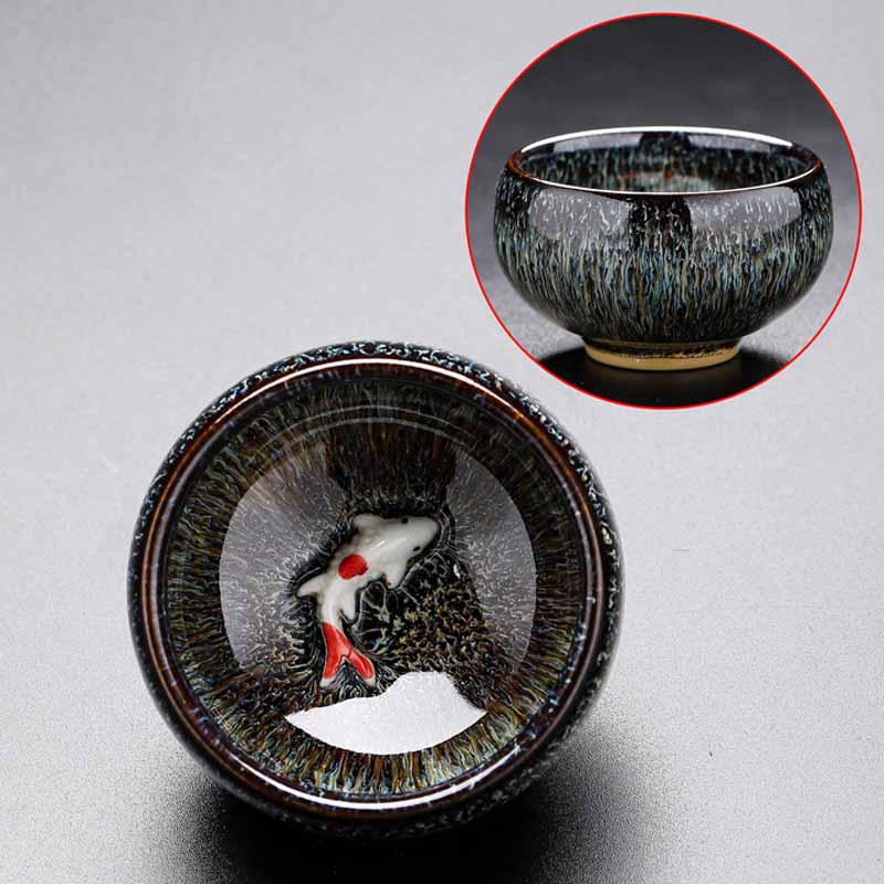 Buddha Stones Small Koi Fish Kiln Change Chinese Jianzhan Ceramic Teacup Kung Fu Tea Cup 60ml - Gray Blue 6.6cm*4.2cm*60ml - image 10