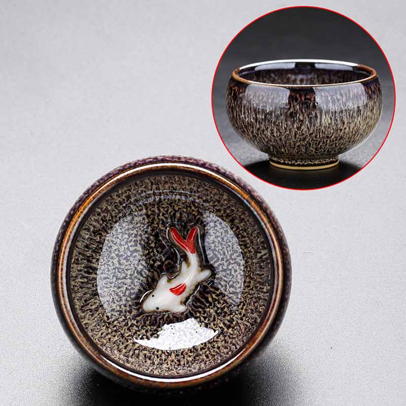 Buddha Stones Small Koi Fish Kiln Change Chinese Jianzhan Ceramic Teacup Kung Fu Tea Cup 60ml - Purple Beige 6.6cm*4.2cm*60ml - image 13