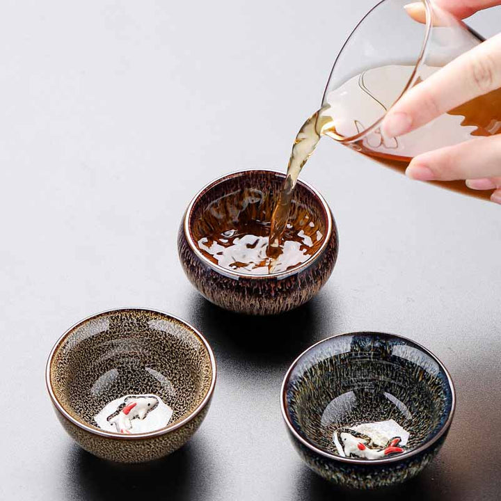Buddha Stones Small Koi Fish Kiln Change Chinese Jianzhan Ceramic Teacup Kung Fu Tea Cup 60ml - image 1