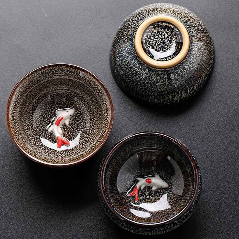 Buddha Stones Small Koi Fish Kiln Change Chinese Jianzhan Ceramic Teacup Kung Fu Tea Cup 60ml - image 21