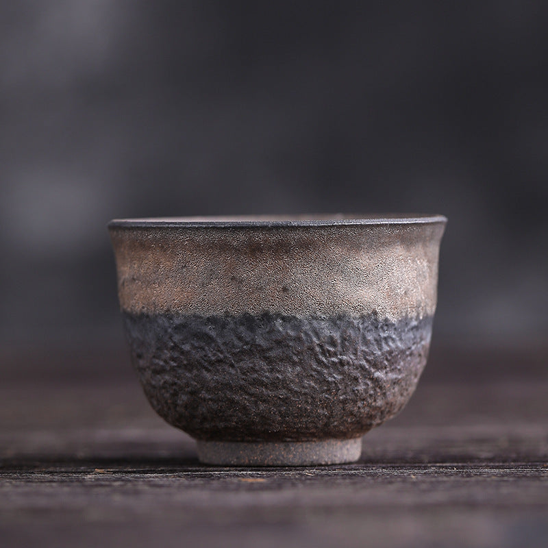 Buddha Stones Simple Brown Striped Texture Ceramic Teacup Kung Fu Tea Cup Bowl - Stone Pattern 5.9cm*4.2cm*60ml - image 3