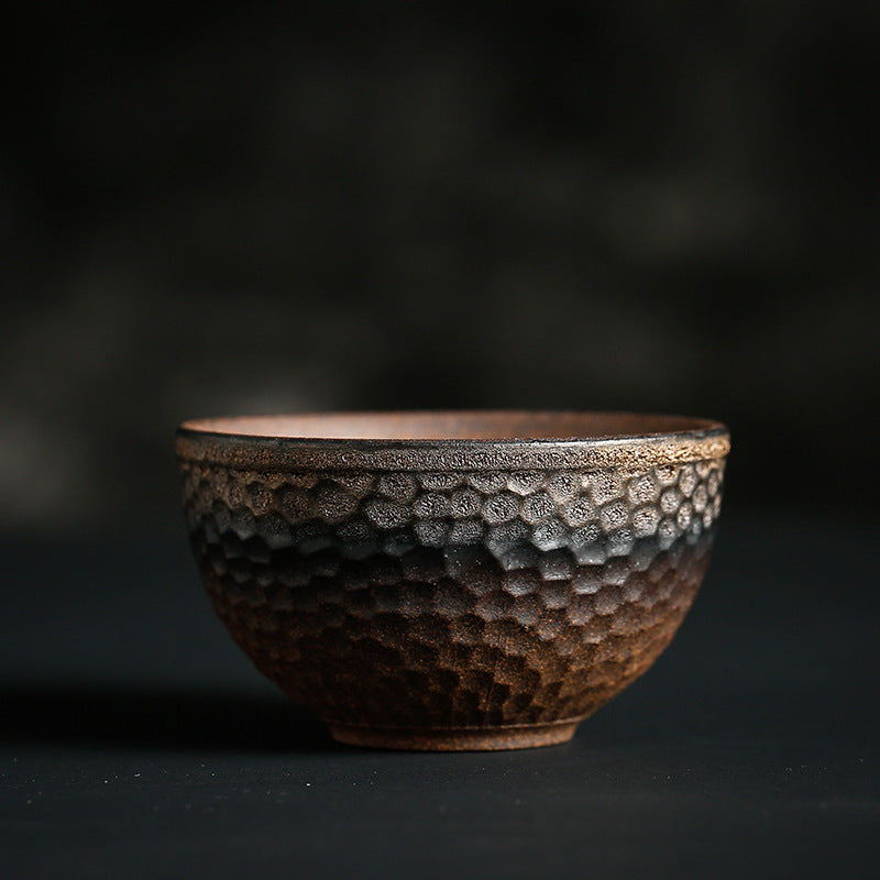 Buddha Stones Simple Brown Striped Texture Ceramic Teacup Kung Fu Tea Cup Bowl - Hammer Texture 80ml - image 18