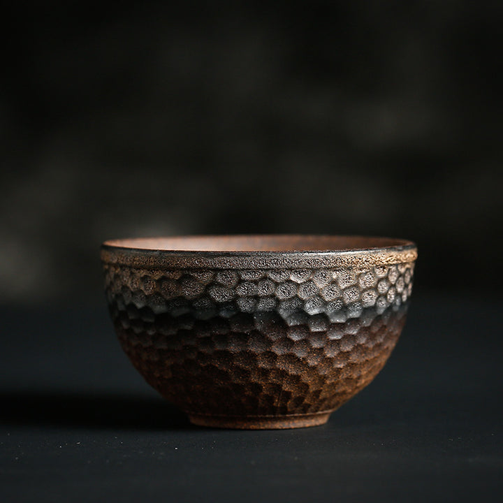 Buddha Stones Simple Brown Striped Texture Ceramic Teacup Kung Fu Tea Cup Bowl - Hammer Texture 80ml - image 18