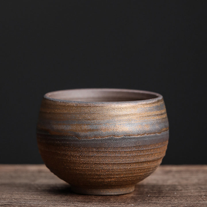 Buddha Stones Simple Brown Striped Texture Ceramic Teacup Kung Fu Tea Cup Bowl - Small Bowl 60ml - image 22