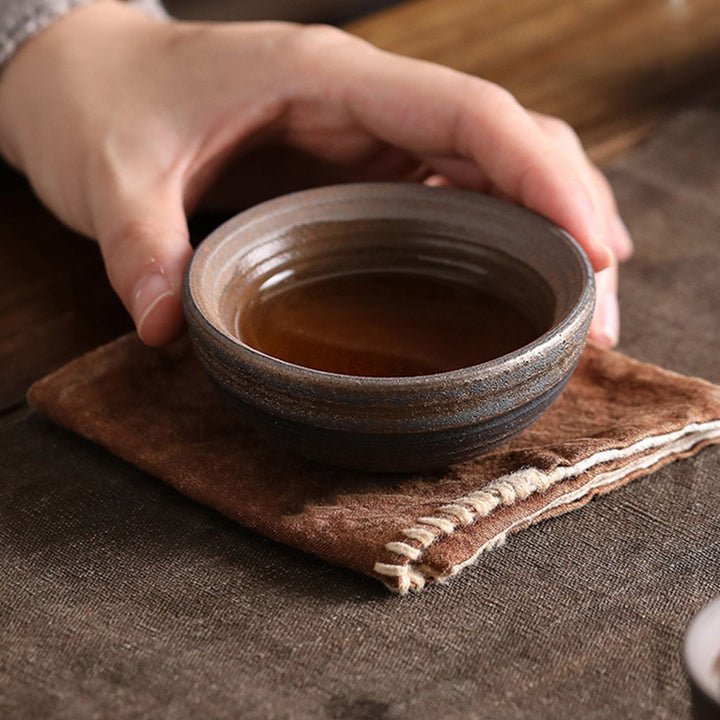 Buddha Stones Simple Brown Striped Texture Ceramic Teacup Kung Fu Tea Cup Bowl - image 14