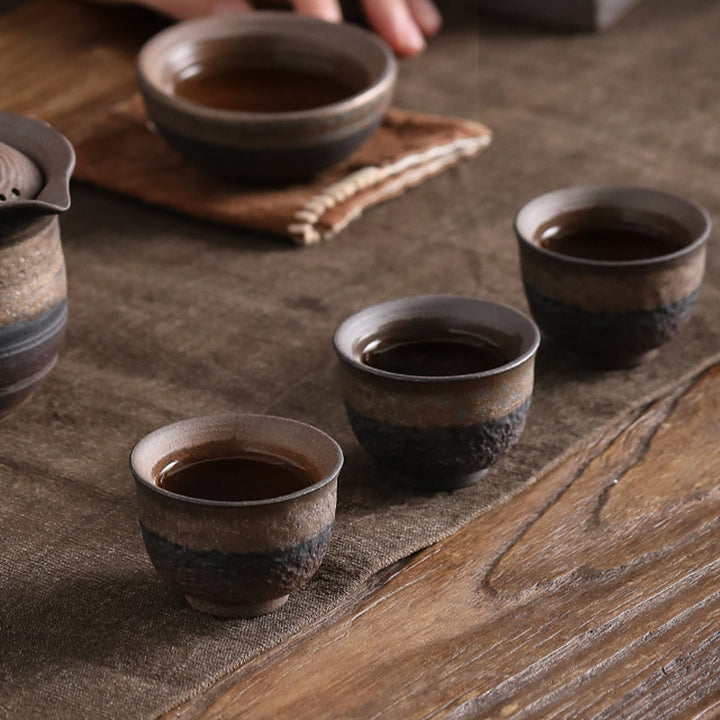 Buddha Stones Simple Brown Striped Texture Ceramic Teacup Kung Fu Tea Cup Bowl - image 6