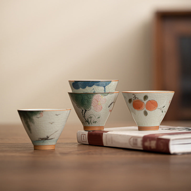 Buddha Stones Persimmon Boat Koi Fish Lotus Ceramic Teacup Kung Fu Tea Cup 50ml - image 1