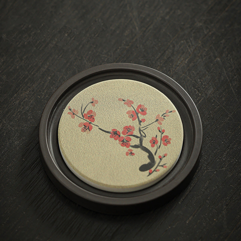 Buddha Stones Plum Blossom Peach Heart Sutra Loquat Magnolia Persimmon Ceramic Cup Mat Pad Coaster Kung Fu Tea Mat - Plum Blossom 7.9*1cm - image 2