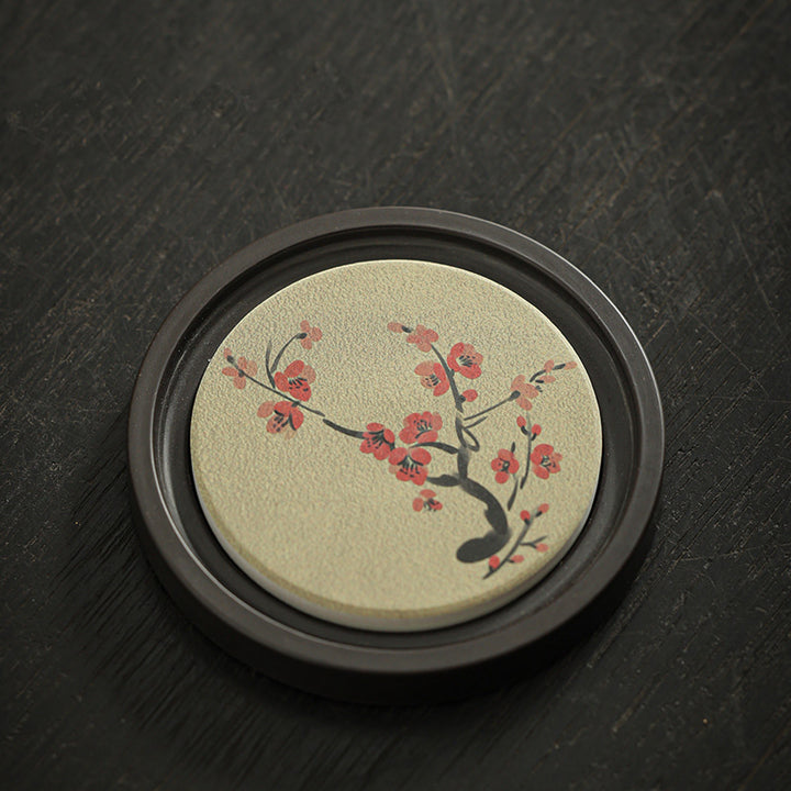 Buddha Stones Plum Blossom Peach Heart Sutra Loquat Magnolia Persimmon Ceramic Cup Mat Pad Coaster Kung Fu Tea Mat - Plum Blossom 7.9*1cm - image 2