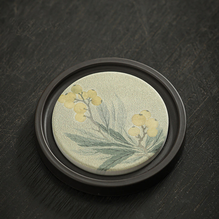 Buddha Stones Plum Blossom Peach Heart Sutra Loquat Magnolia Persimmon Ceramic Cup Mat Pad Coaster Kung Fu Tea Mat - Loquat 7.9*1cm - image 8