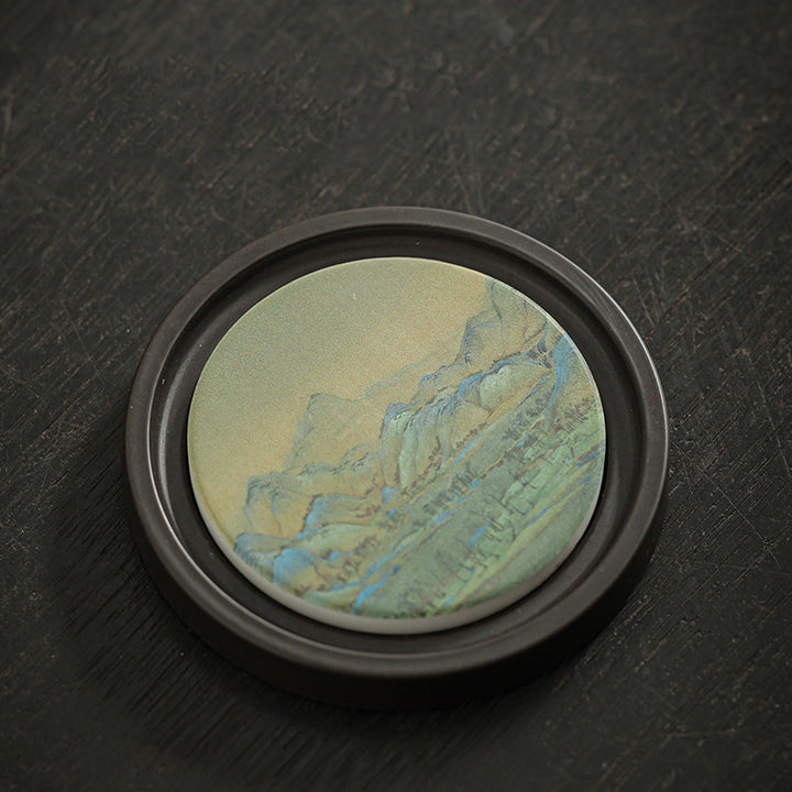 Buddha Stones Plum Blossom Peach Heart Sutra Loquat Magnolia Persimmon Ceramic Cup Mat Pad Coaster Kung Fu Tea Mat - A Panorama of Rivers and Mountains 7.9*1cm - image 12