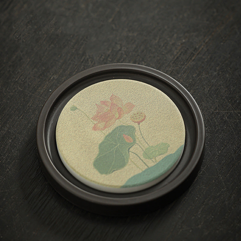 Buddha Stones Plum Blossom Peach Heart Sutra Loquat Magnolia Persimmon Ceramic Cup Mat Pad Coaster Kung Fu Tea Mat - Lotus 7.9*1cm - image 18