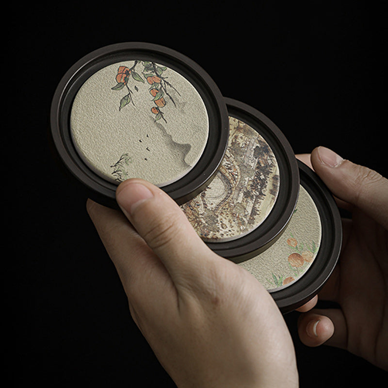 Buddha Stones Plum Blossom Peach Heart Sutra Loquat Magnolia Persimmon Ceramic Cup Mat Pad Coaster Kung Fu Tea Mat - image 0