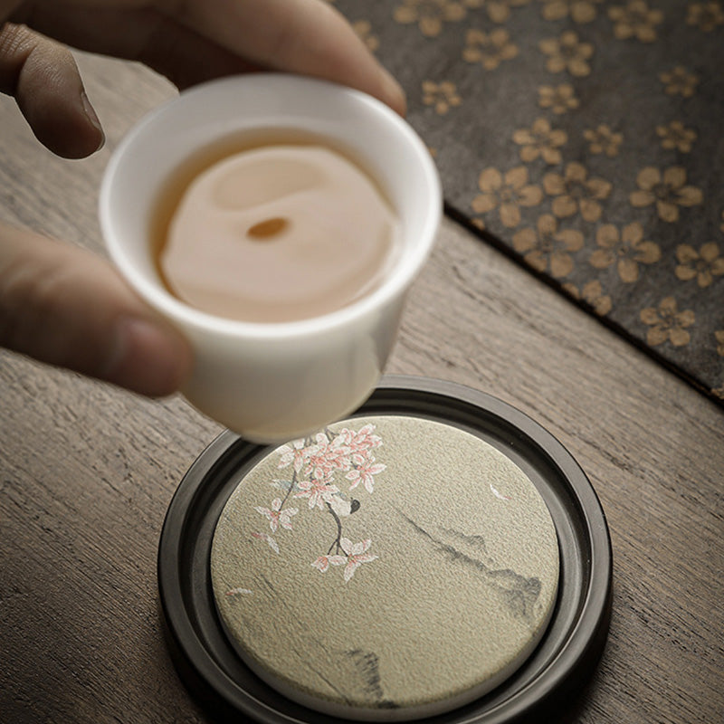 Buddha Stones Plum Blossom Peach Heart Sutra Loquat Magnolia Persimmon Ceramic Cup Mat Pad Coaster Kung Fu Tea Mat - image 10